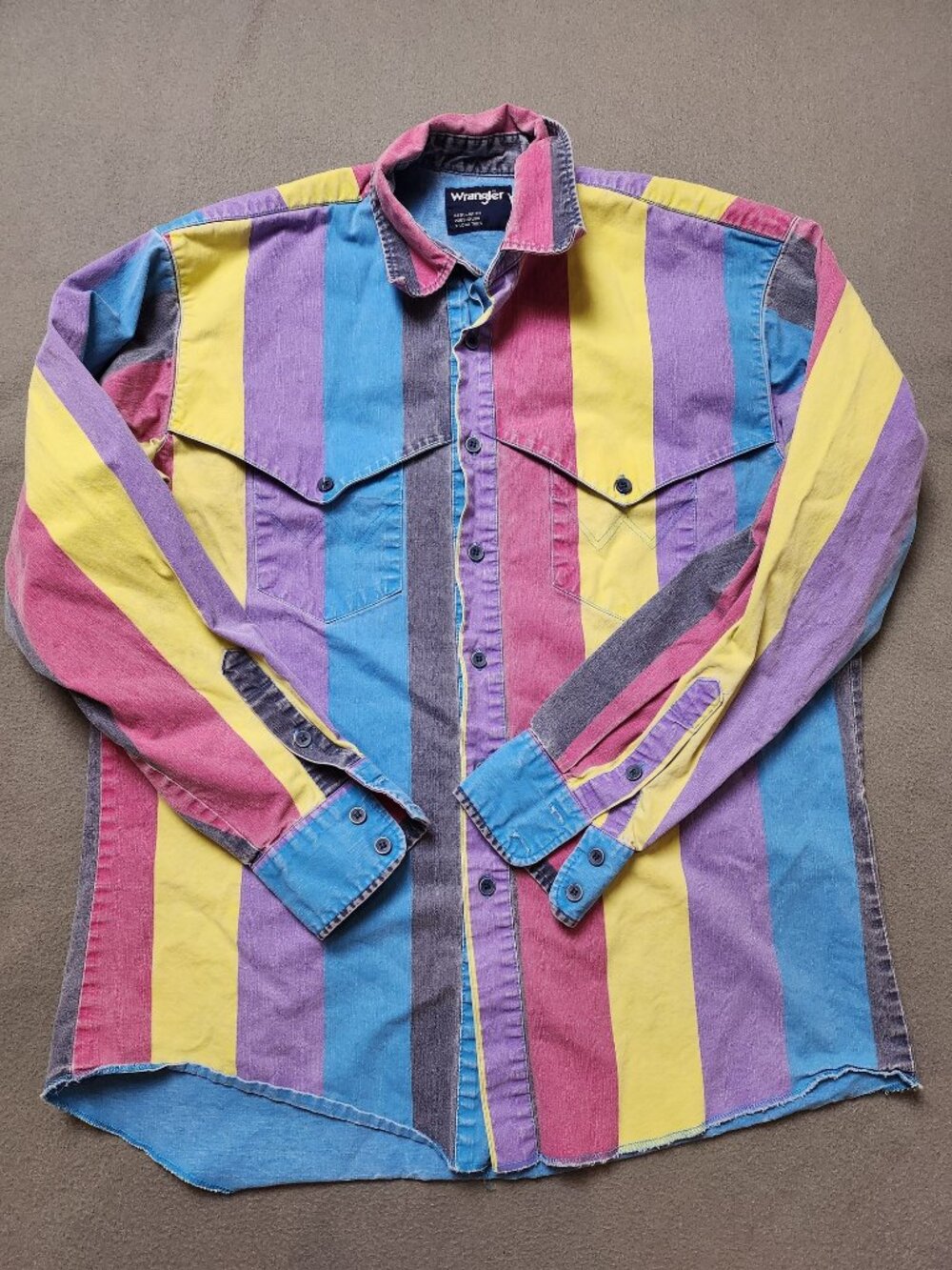 Vintage Wrangler Men Stripe Western Shirt Regular Fit X-Long